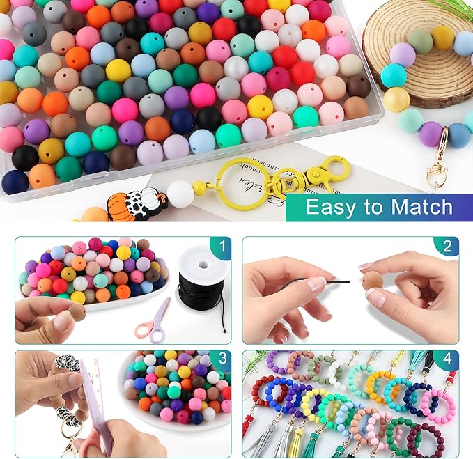 150Pcs 15mm Silicone Beads for Keychain Making and Bracelet Making,30 Colors Round Silicone Beads for Pens（Multicolor）