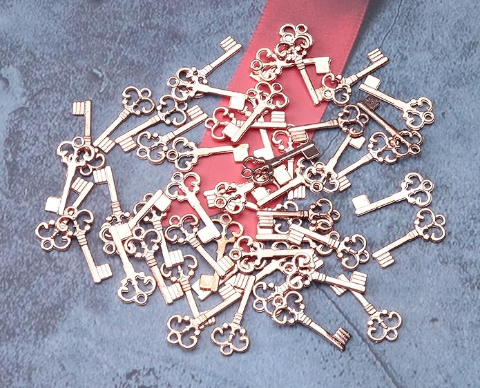 50 Pcs Keys Pendants Beading Supplies Vintage Metal Mini Key Charms for DIY Jewelry Making Kit Handmade Necklace Bracelet Key Ring Chain Earring Party Decoration