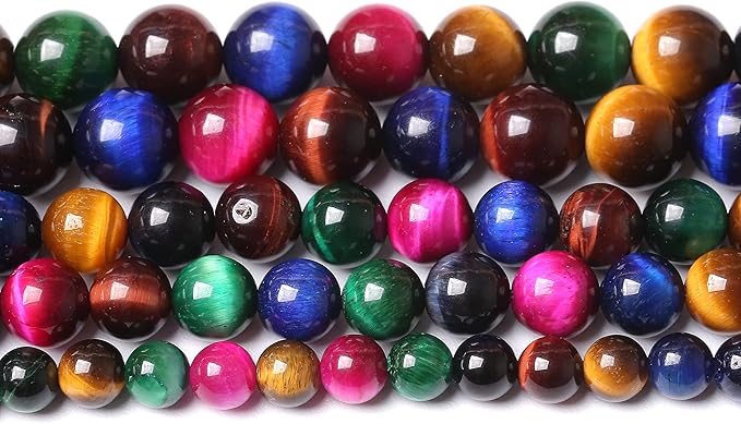 180pcs 4mm AAA Natural Colorful Tiger Eye Stone Beads Gemstone Round Spacer Loose Beads for Jewelry Making DIY Bracelet Necklace 32" 2 Strands