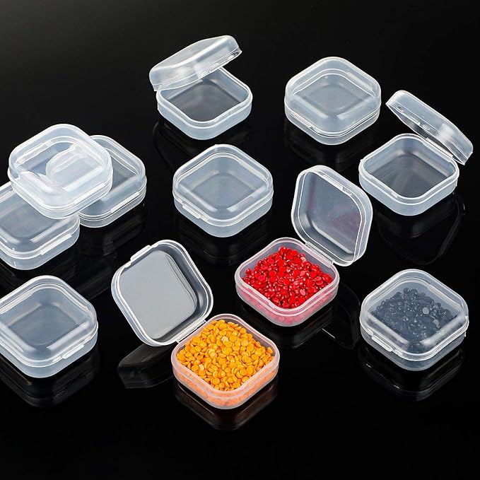SATINIOR 12 Pack Clear Plastic Beads Storage Containers Box with Hinged Lid for Beads and More (1.38 x 1.38 x 0.71 Inch)
