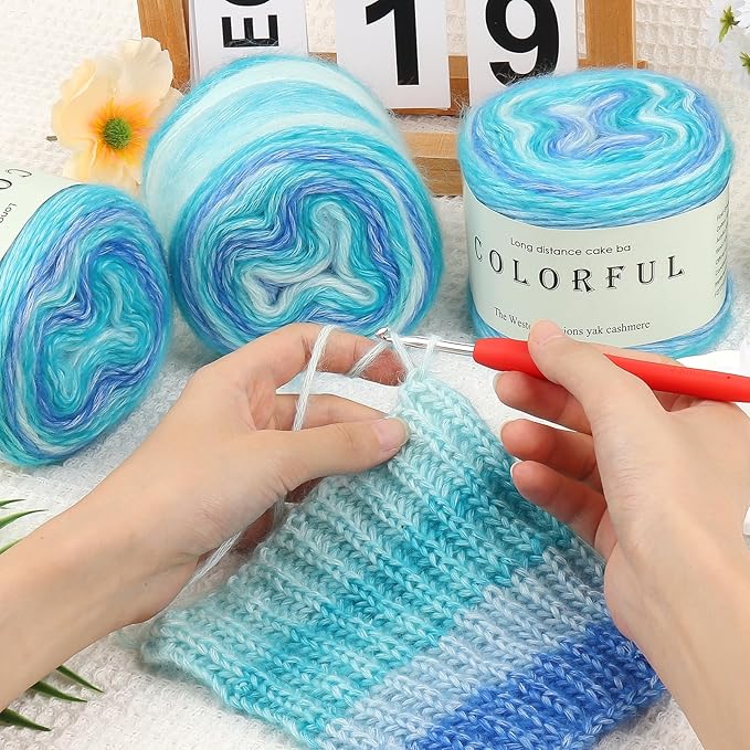 Aeelike Gradient Yarn for Crocheting, 6 Skeins Cake Yarns Fairyland Yarn 100g (3.52 oz) 245m (267 Yards) # 3 Light Weight, Super Soft Ombré Yarns for Making Colorful Crafts, Blue Green Gradient