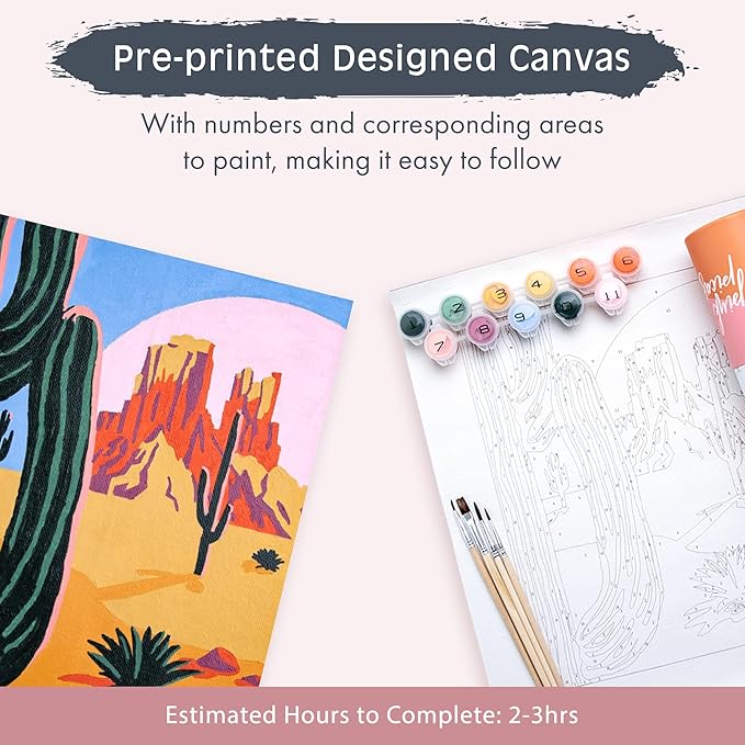 Pink Picasso Kits Colorful Destinations Paint by Number for Adults and Teens | DIY Unique Canvas Painting Kits Color by Numbers Arts & Crafts Kit | Desert Daydream 8x10- Paint Kit Set