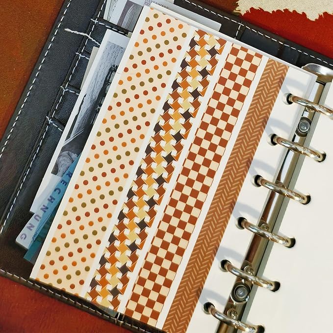 21 Rolls Vintage Brown Washi Tape Set - Checkered/Striped/Polka Dot Decorative Tape for Scrapbooking, Journaling, Junk Journal, Craft Supplies, Retro Aesthetic Gift for Handmade Lovers