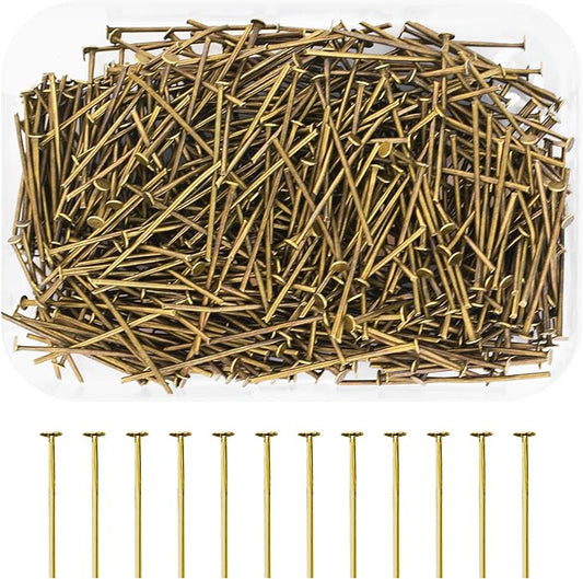 Mandala Crafts 1 Inch Antique Brass Flat Head Pins for Jewelry Making Earring Making Supplies – 500 PCs Jewelry Findings for Making Earring DIY Bracelets Rosary Charms