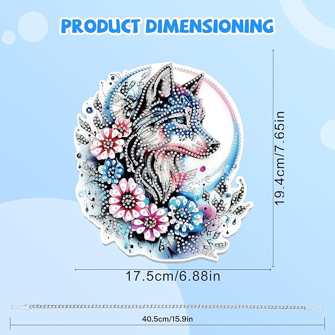 Bowetile Wolf Diamond Art Hanging Kits for Adults, 5D Special Shape Diamond Painting Flowers Pendant Kits, Gem Art Suncatchers Painting Window Ornament for Home Garden Wall Decor