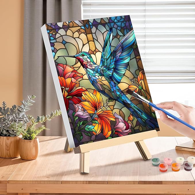 Hummingbird Paint by Numbers for Adults with Framed Canvas - with Wooden Easel, Paint by Number on Canvas, DIY Acrylic Oil Painting Kits with Brushes Nice Gift Box for Home Wall Decor (12x16 inch)
