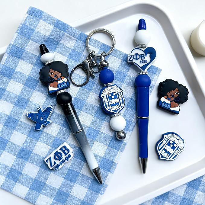Zeta Beta Phi Sorority Themed Silicone Focal Beads Bulk for DIY Keychain Lanyard Pens Making Rubber Beads Kit Supplies (ΖΦΒ)