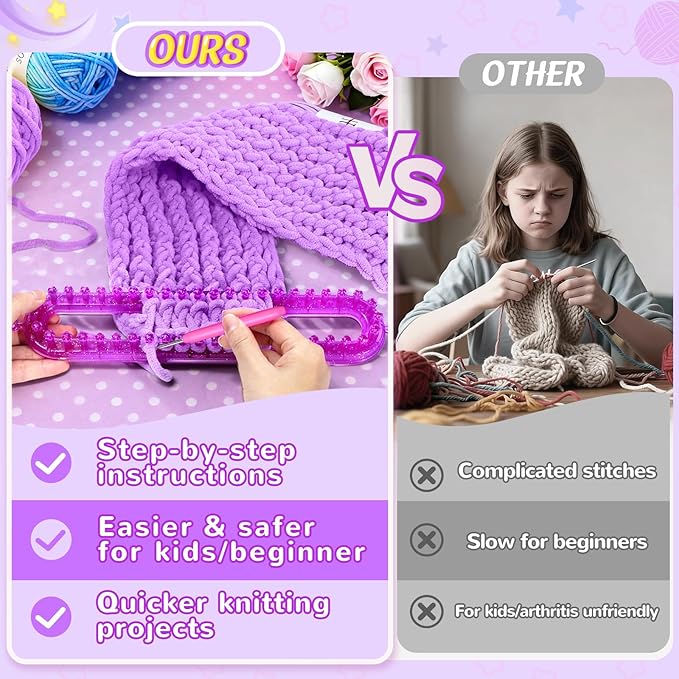 MIAOKE Weaving Loom Kit for Scarf with Pompom Maker, Long Knitting Loom Includes Storage Bag, Binding Needles, Yarn and Crochet Hooks, for Making Hats,Gloves and Blanket,DIY Craft Kit for Beginners