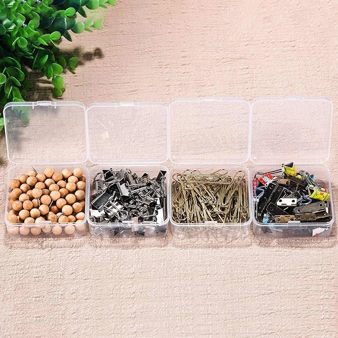 SATINIOR 12 Pack Clear Plastic Beads Storage Containers Box with Hinged Lid for Beads and More (2.9 x 2.9 x 1 Inch)