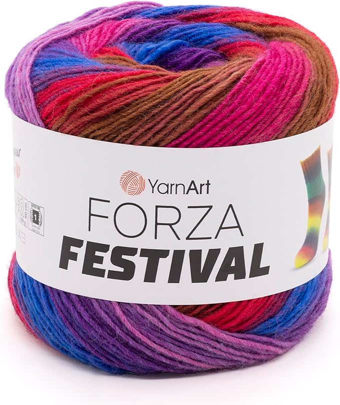 YarnArt Forza Festival Self-Striping Wool Blend Fingering Yarn, 100g (459 yd) – Gradient Color Yarn for Knitting, Crochet, Socks & Shawls (2911)