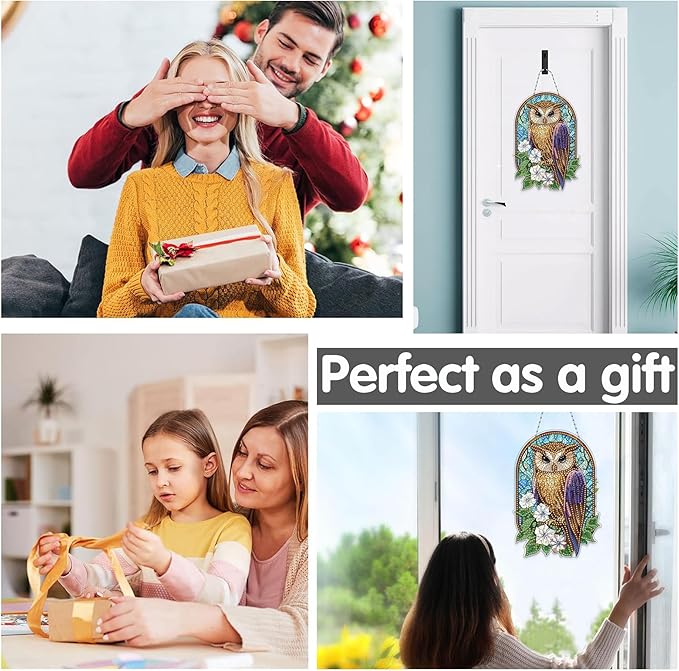 Bimkole Eagle Diamond Art Hanging Kit for Adult, DIY 5D Diamond Art Flower Window Pendant, Acrylic Crystal Art Hanging Ornament Home Wall Garden Front Door Sign Outdoor Decor 7.8x7.8 Inch