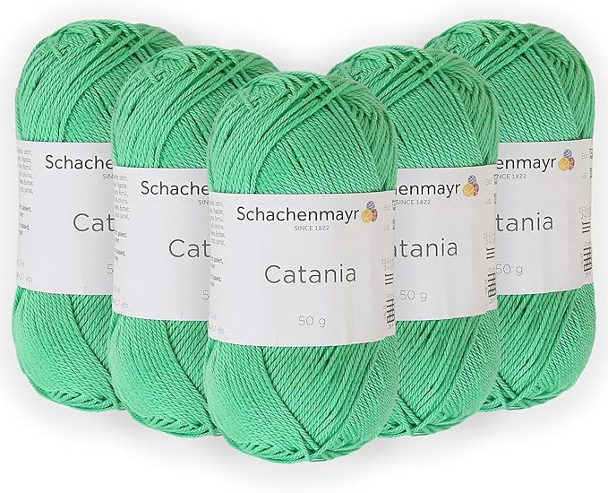 5 Skein/Pack Schachenmayr (SMC) Catania Originals Yarn, Each Ball 1.76 Oz (50gr) / 136 Yards (125 m), 100% Mercerized Cotton for Knitting and Crochet Yarn, Sport Weight, 389 - May Green