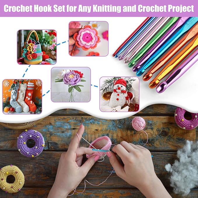 MECHEER Crochet Kits 54 Pack, Crochet Hook Set Knitting Kit for Beginners, Ergonomic Crochet Hooks Kit with Storage Case, Knitting Needles, Hand Craft Crocheting Supplies for Crocheters