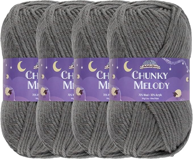 JubileeYarn Chunky Melody Yarn - 100g/Skein Bulky Wool Blend - Charcoal - 4 Skeins