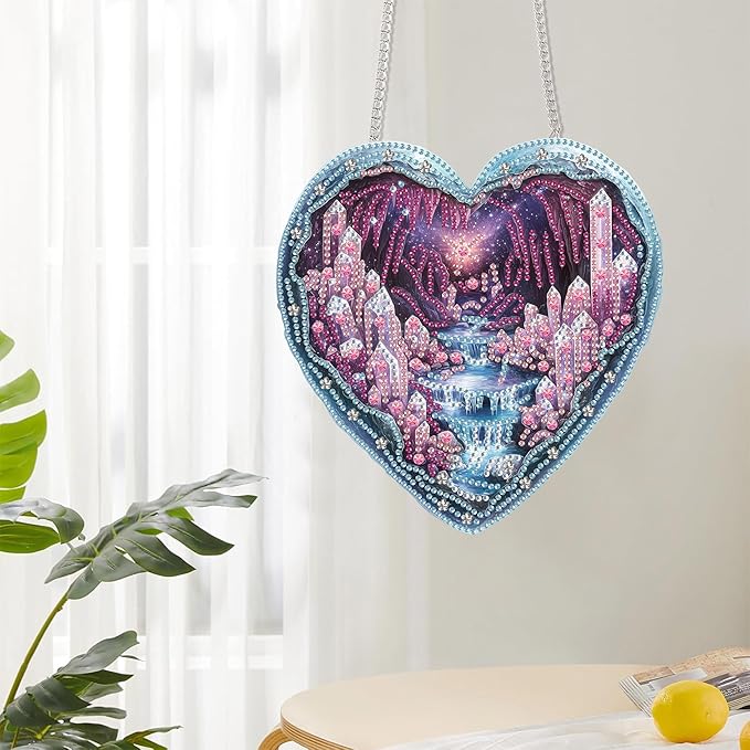 Reofrey Hanging Diamond Art Kits for Adults– 8x8Inch Landscapes Hanging Ornament Acrylic Board Double Sided Pattern Crystal Diamond Art Suncatcher Pendant, for Window Home Decoration Handmade Gift
