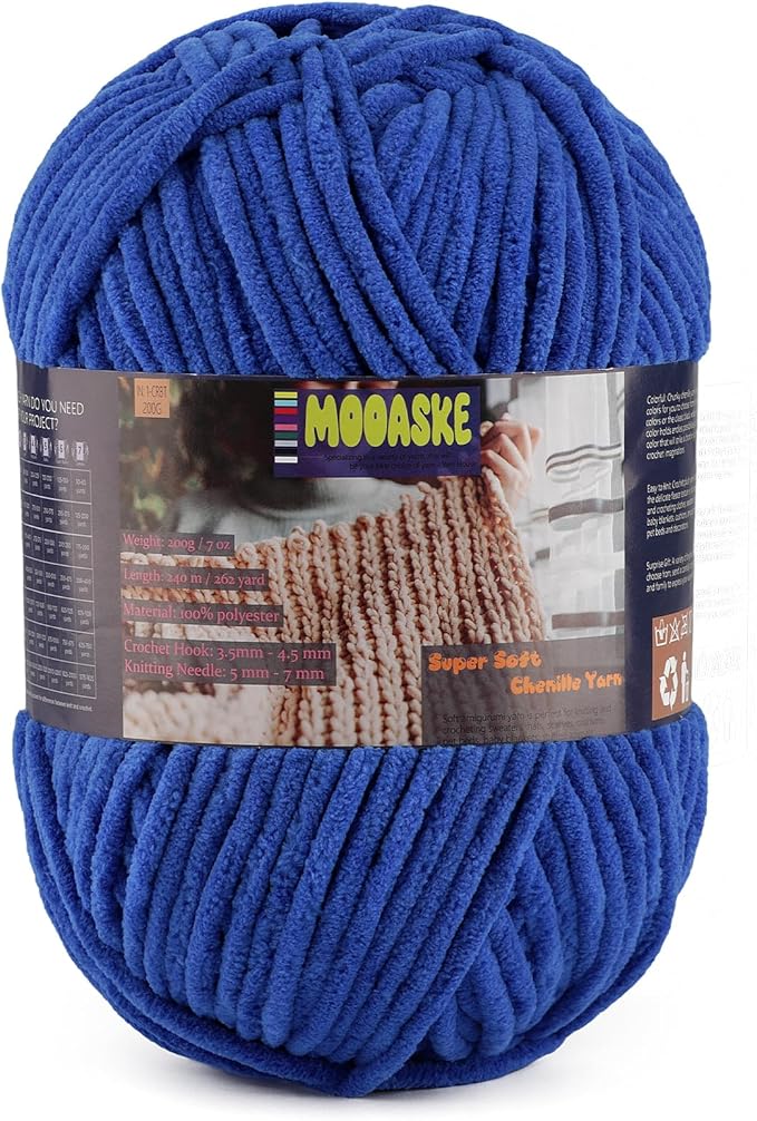 Chunky Velvet Yarn for Crocheting & Knitting, 7.05oz 262.4yd Super Soft Chenille Plush Yarn, Bulk Thick Yarns for Baby Blankets, Amigurumi, Scarves | 20 Colors (1, Navy Blue)