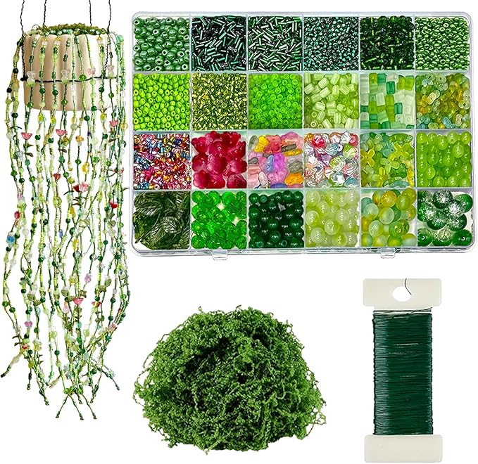 Lyukii Green Glass Beaded Plant Kit, DIY Crystal Leaf Beads for Jewelry Making and Botanical Craft, Unique Gift for Plant Lovers