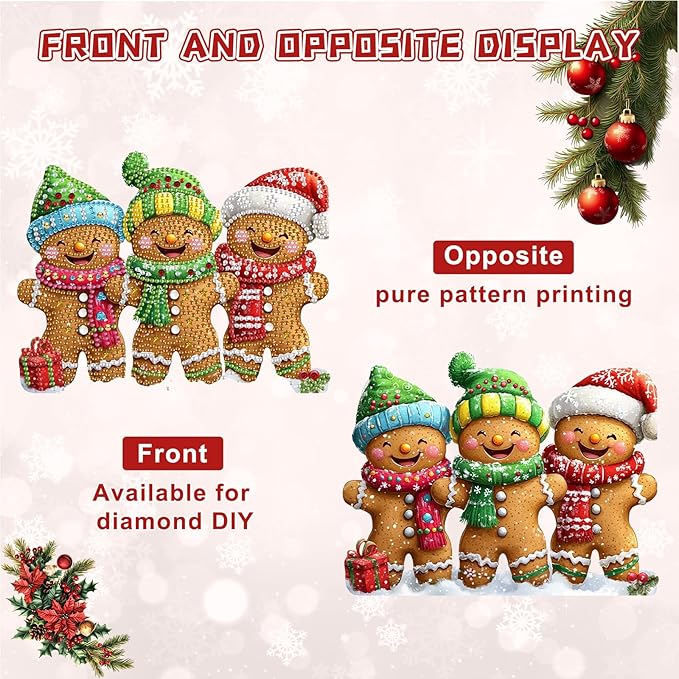 KEYIFA Diamond Painting Kit, DIY Gingerbread Man Diamond Art Hanging for Adults Beginner, Gem Arts Pendant Special Shaped Rhinestone Window Ornaments Wall Door Garden Decoration Gift, Double Sided