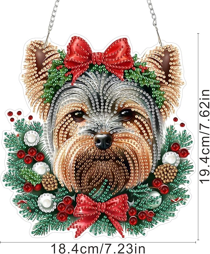 SENQAO Golden Retriever Diamond Art Hanging Kits for Adults Kids, Christmas Diamond Art Suncatchers, 5D Special Shape Diamond Painting Pendant Window Ornament Gifts for Home Garden Door Wall Decor