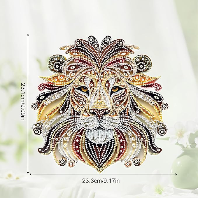 JZHYOAN Tiger Diamond Painting Arts Hanging Kit Diamond Art Window Pendants Home Garden Wall Hanging Kits Acrylic Ornaments Craft Kits Crystal Art Pendant Wind Chimes with Diamonds