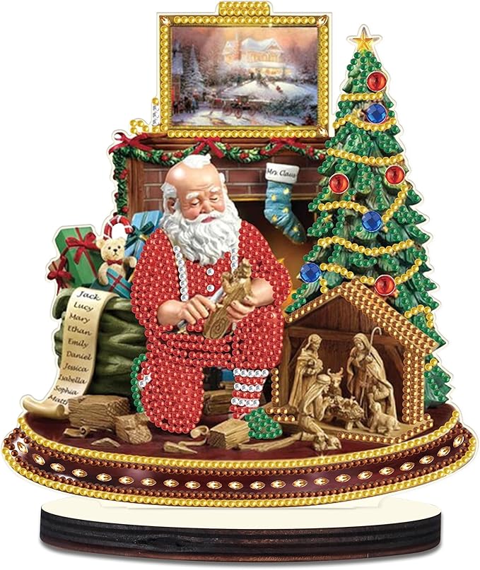 Christmas Diamond Art Tabletop Decoration, DIY Santa Claus in Carving, Diamond Art 5D Special Shape Crystal Diamond Partial Diamond Art Painting Mosaic Handicraft, Home Office Tabletop Decor Gift