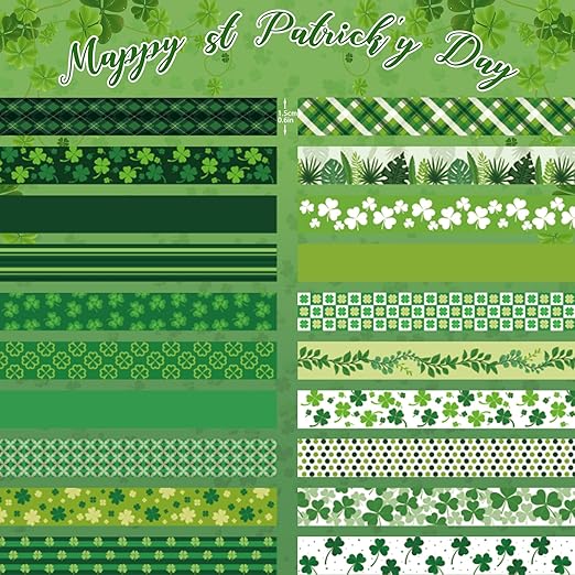 Green Decorative Tape Set 20 Rolls St. Patrick's Day Washi Tape Lucky Shamrock DIY St Patrick Day Masking Tape for Irish Holiday Kids Craft Notebook Scrapbooking & Stamping Supplies