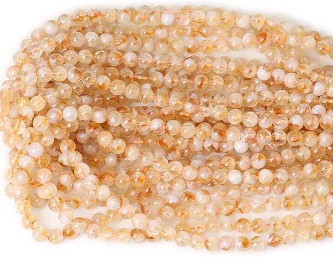 cheavian 60pcs 6mm natural yellow feather citrine gemstone round loose beads crystal energy stone healing power for jewelry making 1 strand 15"
