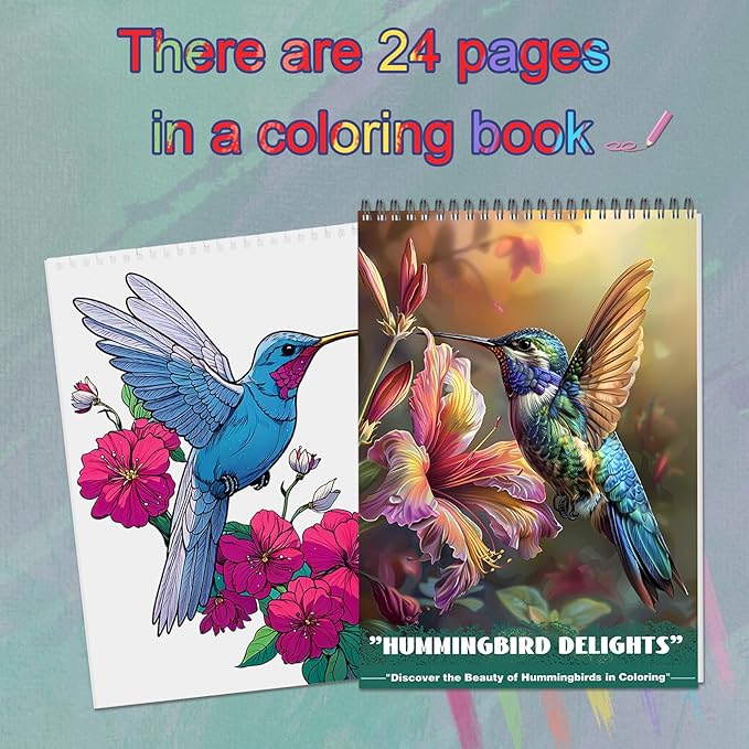 CKMOREL Humming Bird Adult Coloring Book Spiral Bound Mindfulness Adult Coloring Book for Women Relaxation Spiral Bound Lay Flat, Single-Sided Print with 24 Pages, Anxiety Relief Gifts Relaxation