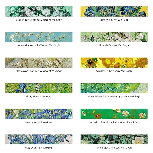 Berkin Arts 12 Rolls Art Floral Designs Washi Tape Set - 15 mm Wide Decorative Adhesive Masking Tape Cloisonnism for Scrapbooking Watercolor Vincent Van Gogh Series