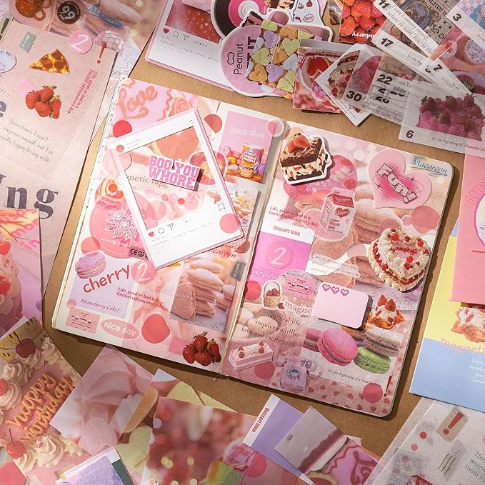 YagCu Scrapbook Kit for Beginners, Aesthetic Junk Journal Supplies, Scrapbooking and Journaling Materials, Bullet Journals Stationery, Planner DIY Arts Craft, Women Adults