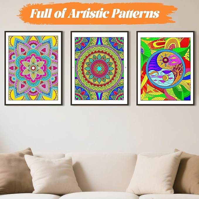 Ilyever 3 Pack Mandala Coloring Book Set for Adults, 60 Unique Mandala Designs for Stress Relief & Relaxation, Spiral Bound Coloring Books for Adults or Women