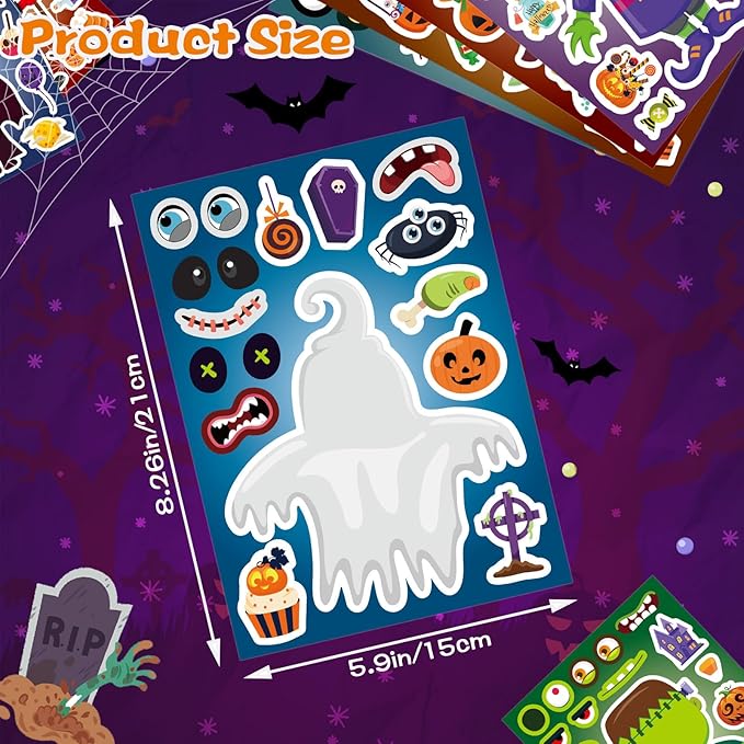 48 sheets halloween make a face stickers for kids, 16 design make your own character mix and match stickers sheets halloween party crafts trick or treat