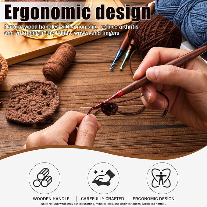 Giwrmu Crochet Hooks, 5.5mm Ergonomic Crochet Hooks, Colored Aluminum Crochet Hook with Wooden Handle for Arthritic Hands Knitted Dolls, Gloves, Sweaters, Blankets - Available in 3mm-7mm
