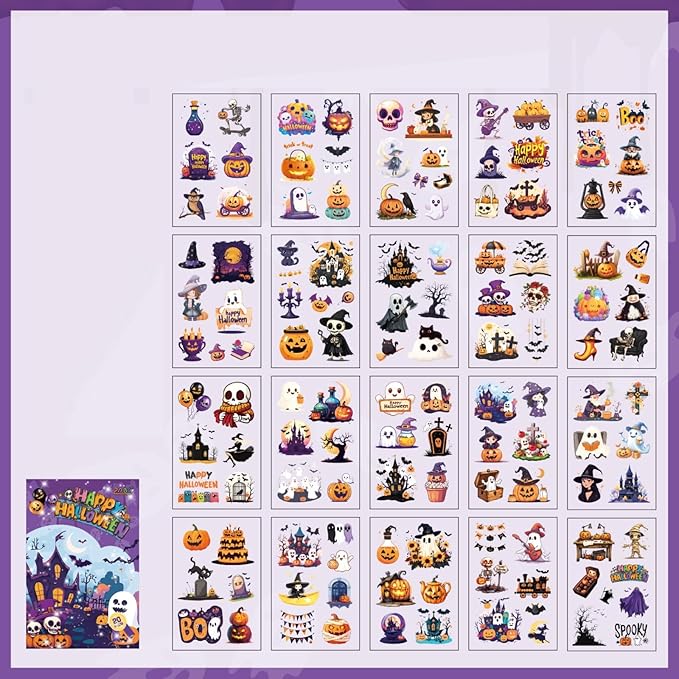 Halloween Sticker Book, 40 Sheets 240 PCS Halloween PET Stickers, Aesthetic Decorative Waterproof Holiday Scrapbook Stickers for Scrapbooking, Journaling, DIY Crafts and Planner Supplies