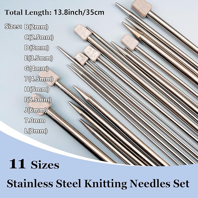 Hobekoee Knitting Needles Set,22Pcs 13.8" Straight Single Pointed Metal Knitting Needles Set and 10Pcs 40" Circular Knitting Needles Kit with Storage Bag for Beginners Knitting Lovers