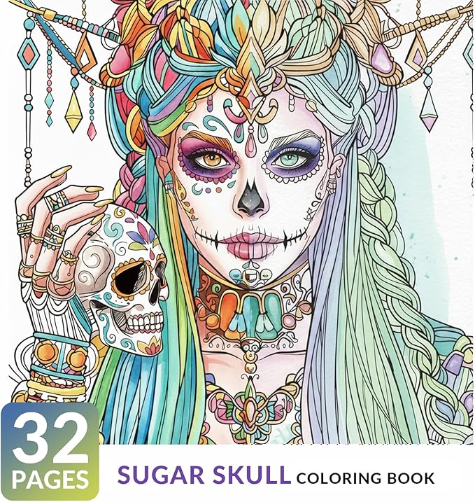 FUN LAVIE Sugar Skull Coloring Book for Adults – Elegant Floral Sugar Skull Lady Designs for Women Mindfulness, Stress Relief & Relaxation, Spiral Bound, Perfect Day of the Dead Art Gift