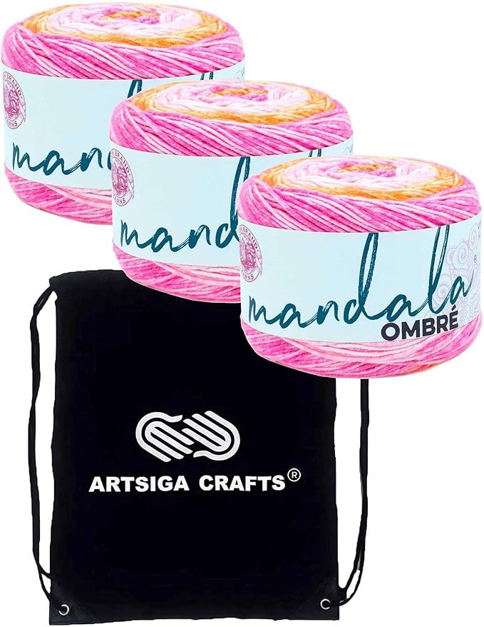 Lion Brand Mandala Ombre Serene 551-207 (3-Skeins - Same Dye Lot) Worsted Medium #4 Acrylic Yarn for Crocheting and Knitting with Project Bag