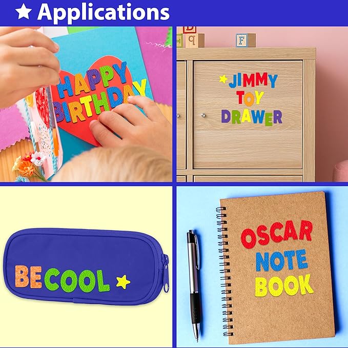 krafun 500+ felt stickers for toddlers & kids - self-adhesive alphabet letters, numbers & shapes - no-mess diy scrapbook arts and crafts supplies - educational learning activity gift for ages 3+