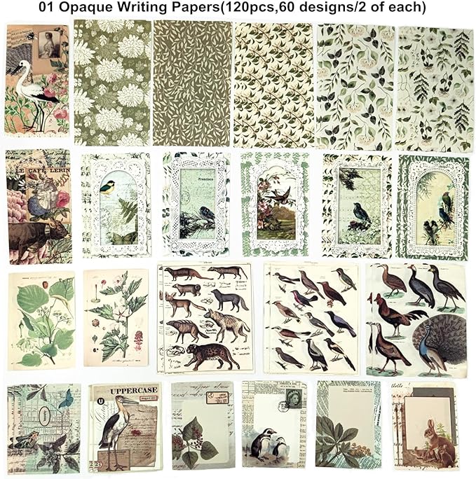Esweny 200PCS Vintage Scrapbooking Supplies Pack, Aesthetic Scrapbook Sticker Paper Art Journaling Kit for Junk Journals,Planner,Cottagecore Decor Gifts (Green Series)