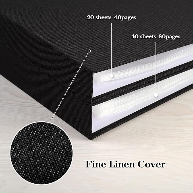 Mublalbum 12x12 Inch DIY Scrapbook Photo Album with 20 Plastic Sleeves 40 Pages Linen Cover 3 Ring Folder Binder for Wedding Baby Family and DIY Projects (Black)