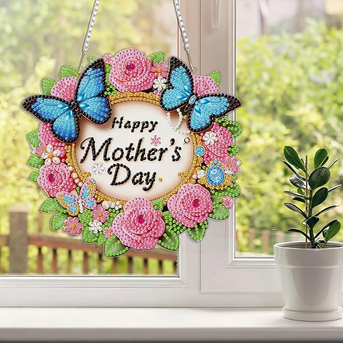 BAWKENTON Mother's Day Hanging Diamonds Art kit for Adult, DIY Diamonds Painting Art Kit, 7.68x7.27in Acrylic Diamonds Painting Board Kit Ornament, Special Crystal Diamond Hanging Ornament