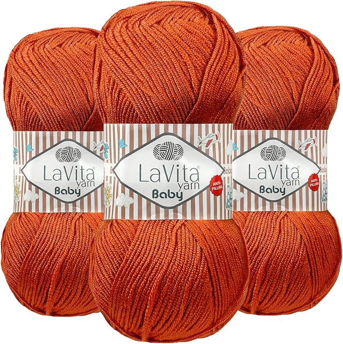LaVita Baby Premium Anti-Pill Acrylic Yarn - 820 Yards, 3 x 3.5 oz - Warm, Airy Fiber with Silky Texture - Oeko-TEX Certified, Durable, Lightweight, Long-Lasting, Solid Pastel Colors - 3 Skeins Pack