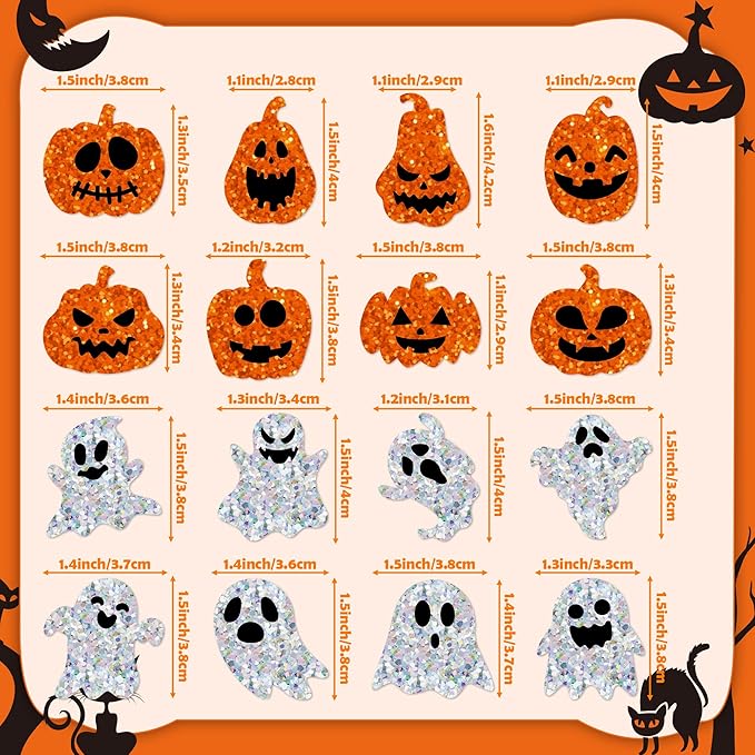 beyumi halloween pumpkin ghost stickers - 1000pcs halloween laser pumpkin ghost boo stickers in 2 rolls holographic sparkly glitter adhesive decals gift party school classroom envelope decor for kids