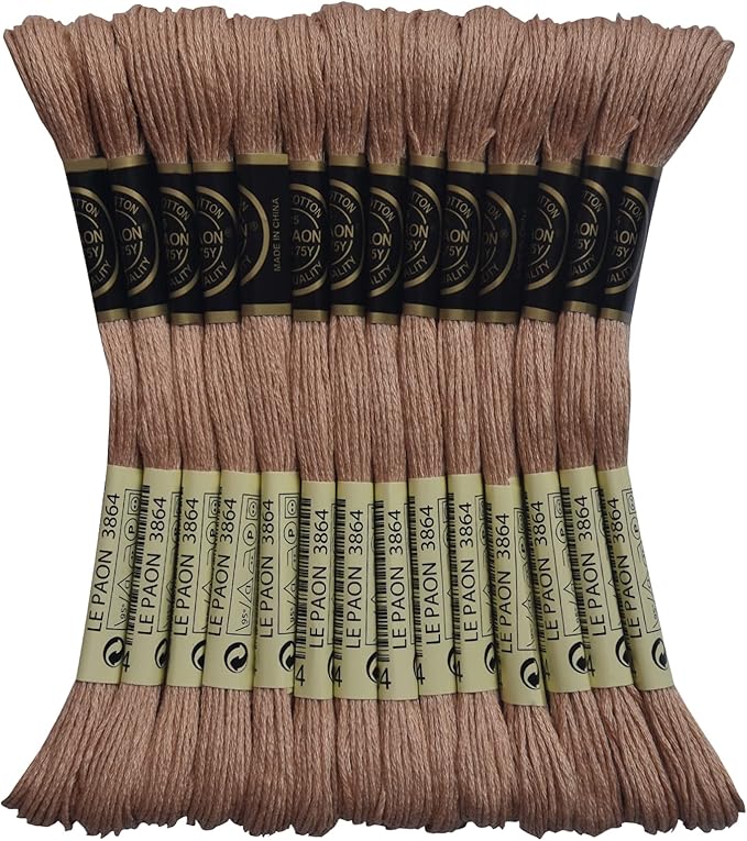 LE PAON Embroidery Floss, 14-Pack Six Strands 100% Long Staple Cotton Embroidery Thread, 8.7-Yard，Color Number：3864,Light Mocha Beige