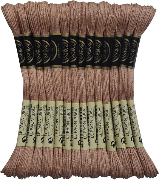 LE PAON Embroidery Floss, 14-Pack Six Strands 100% Long Staple Cotton Embroidery Thread, 8.7-Yard，Color Number：3864,Light Mocha Beige
