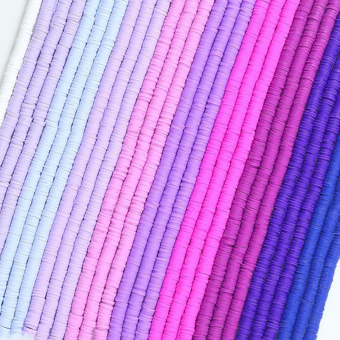 JMUQ 28 Strands Purple Clay Beads Bracelet Making Kit, Friendship Preppy Flat Polymer Clay Heishi Beads for Bracelets Jewelry Making Kit, DIY Arts and Crafts Gifts