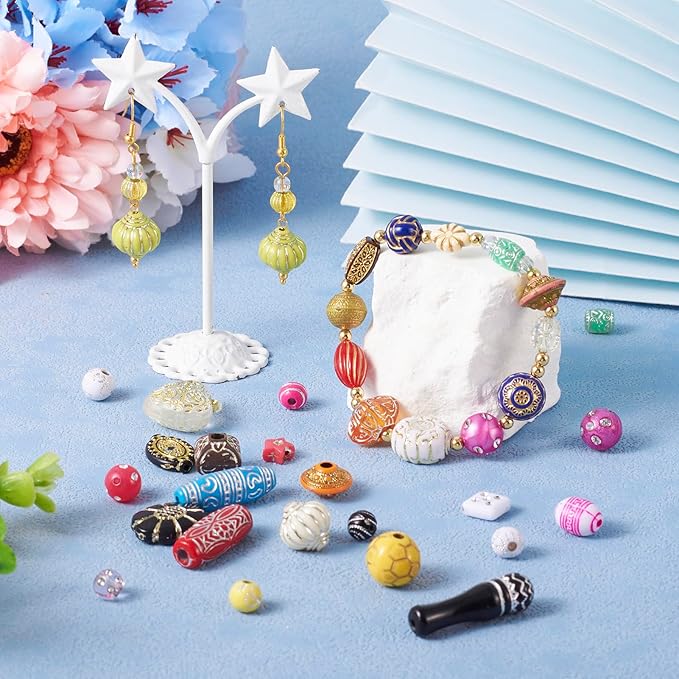 Cheriswelry Assorted Acrylic Beads for Bracelet Opaque Heart Flower Beads Colorful Metal Enlaced Aesthetic Beads Spacers for Jewelry Making Necklace Earring Keychain (100G)