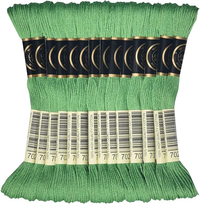 LE PAON Embroidery Floss, 14-Pack Six Strands 100% Long Staple Cotton Embroidery Thread, 8.7-Yard，Color Number：702,Kelly Green