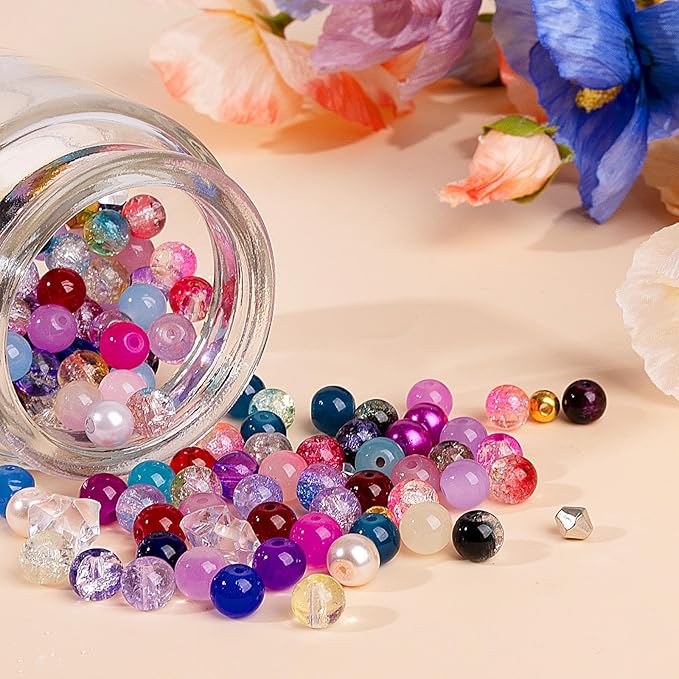 XSEINO About 3800PCS 8mm Glass Beads Bracelet Making Set, 208 Assorted Colors Crystal Glass Beads for Making and DIY Crafts
