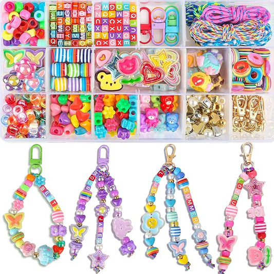 Ecoofor 633 PCS Beaded Keychain Making Kit, Acrylic Alphabet Letter Beads with Heart, Star & Flower Charms for DIY Jewelry, Bag Charm & Keychain Accessories Craft Supplies